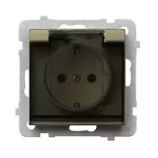Розетка Ospel GPH-1RS/m/39/d брызгозащищенная, с заземлением Schuko IP-44, с прозрачной крышкой, 16A, 250V, 3520W, IP-44, клеммы винтовые, шампанский