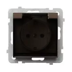 Розетка Ospel GPH-1RS/m/40/d брызгозащищенная, с заземлением Schuko IP-44, с прозрачной крышкой, 16A, 250V, 3520W, IP-44, клеммы винтовые, шоколадный