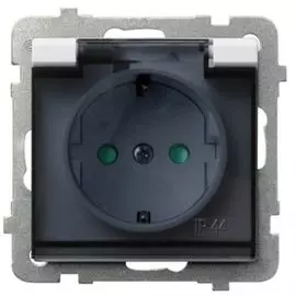 Розетка Ospel GPH-1RSP/m/00/d брызгозащищенная, с заземлением Schuko IP-44, с защитными шторками, с прозрачной крышкой, 16A, 250V, 3520W, IP-44, клемм