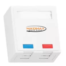 Компьютерная розетка настенная NikoMax NMC-WO2UE2-FT-ST-WT 2 порта, Кат.6, RJ45/8P8C, FT-TOOL/110/KRONE, T568A/B, неэкран., со шторками, белая