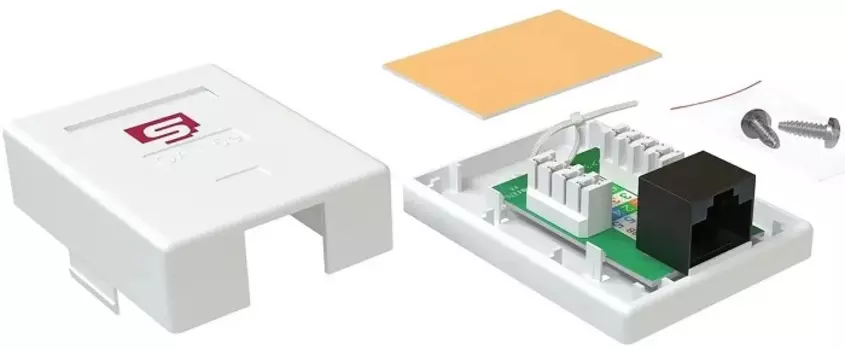 Розетка настенная SYSMATRIX SB 15EU.WH компьютерная RJ-45, категория 5e, неэкранированная, одинарная, внешняя, Dual IDC, цвет белый