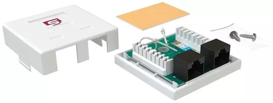 Розетка настенная SYSMATRIX SB 25EU.WH компьютерная RJ-45, категория 5e, неэкранированная, двойная, внешняя, Dual IDC, цвет белый
