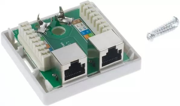 Розетка настенная TWIST J-8P8C-C6-SH-2P-TWCS RJ-45(8P8C) категория 6, экранированная, двойная, внешняя, DUAL IDC TWIST