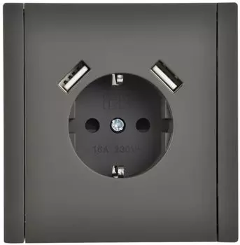 Розетка с заземлением с 2 USB IEK FP-R14-16-U21-D31-K03 FORTE&PIANO с защитными шторками в/к 16А тип A+тип A 3,1А FP345 серый