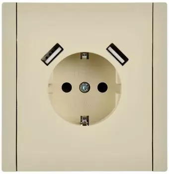 Розетка с заземлением с 2 USB IEK FP-R14-16-U21-D31-K10 FORTE&PIANO с защитными шторками в/к 16А тип A+тип A 3,1А FP445 ваниль