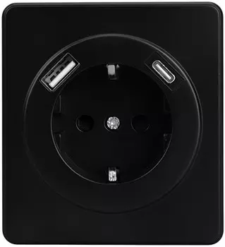 Розетка с заземлением с 2 USB KRANZ KR-78-0704-3 MIELE ROUND с/у з/ш 16А A+C быстрой зарядки 5В/3А оникс