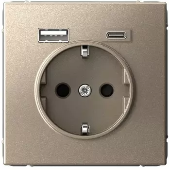 Розетка с заземлением с 2 USB Systeme Electric GAL000532 ArtGallery A+C, 5В/2,4А/3,0А, 2х5В/1,5А, механизм, шампань
