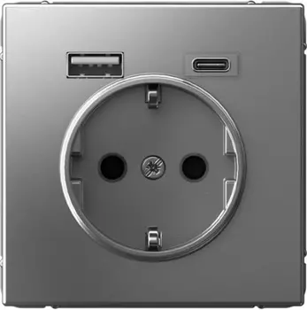 Розетка с заземлением с 2 USB Systeme Electric GAL000932 ArtGallery A+C, 5В/2,4А/3,0А, 2х5В/1,5А, механизм, сталь