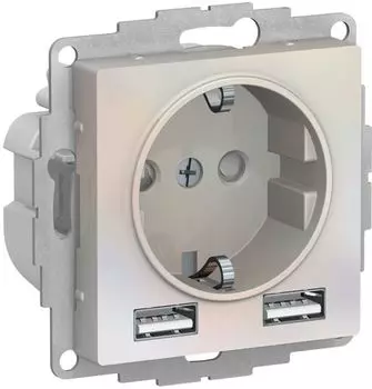 Розетка с заземлением с 2 USB Systeme Electric ATN000430 AtlasDesign A+A, 5В/2,4А, 2х5В/1,2А, механизм, Жемчуг