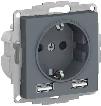 Розетка с заземлением с 2 USB Systeme Electric ATN000730 AtlasDesign A+A, 5В/2,4А, 2х5В/1,2А, механизм, Грифель