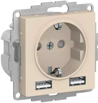 Розетка с заземлением с 2 USB Systeme Electric ATN000230 AtlasDesign A+A, 5В/2,4А, 2х5В/1,2А, механизм, Бежевый