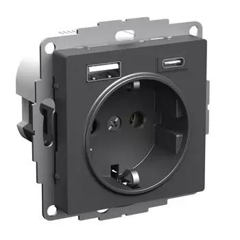 Розетка с заземлением с 2 USB Systeme Electric ATN001432 AtlasDesign A+C, 5В/2,4А/3,0А, 2х5В/1,5А, механизм, базальт