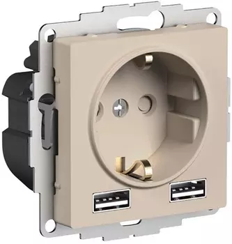 Розетка с заземлением с 2 USB Systeme Electric ATN001230 AtlasDesign A+A, 5В/2,4А, 2х5В/1,2А, механизм, Песочный