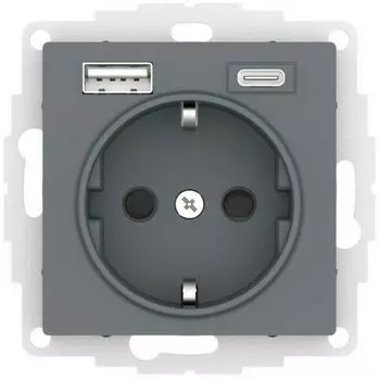 Розетка с заземлением с 2 USB Systeme Electric ATN000732 AtlasDesign USB A+C, 5В/2,4А/3,0А, 2х5В/1,5А, механизм, Грифель