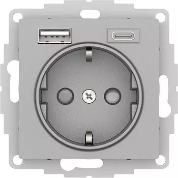 Розетка с заземлением с 2 USB Systeme Electric ATN000332 AtlasDesign USB A+C, 5В/2,4А/3,0А, 2х5В/1,5А, механизм, Алюминий