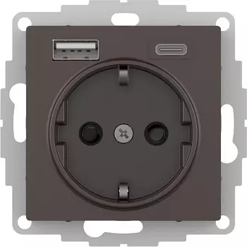 Розетка с заземлением с 2 USB Systeme Electric ATN000632 AtlasDesign USB A+C, 5В/2,4А/3,0А, 2х5В/1,5А, механизм, Мокко