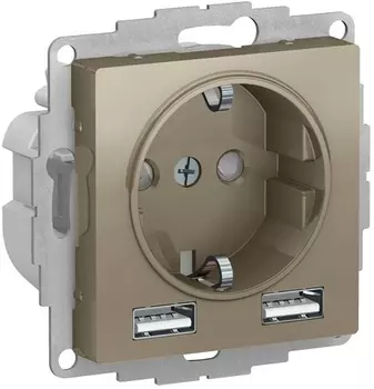 Розетка с заземлением с 2 USB Systeme Electric ATN000530 AtlasDesign A+A, 5В/2,4А, 2х5В/1,2А, механизм, Шампань