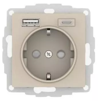Розетка с заземлением с 2 USB Systeme Electric ATN001232 AtlasDesign A+C, 5В/2,4А/3,0А, 2х5В/1,5А, механизм, Песочный