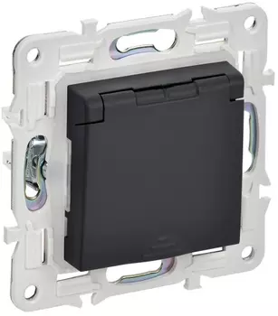 Розетка с заземлением с крышкой IEK SK-R16-16-44-K53 SKANDY с защитными шторками 16А IP44 SK-R11G графит