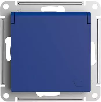 Розетка с заземлением Systeme Electric ATN001146 AtlasDesign со шторками с крышкой, 16А, IP20, механизм, Аквамарин