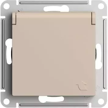Розетка с заземлением Systeme Electric ATN001246 AtlasDesign со шторками с крышкой, 16А, IP20, механизм, Песочный