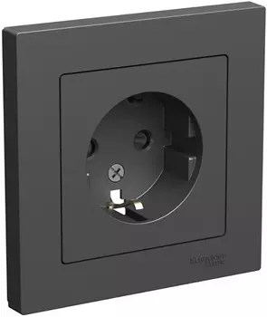 Розетка с заземлением Systeme Electric ATN001444 AtlasDesign со шторками, 16А, в сборе, базальт