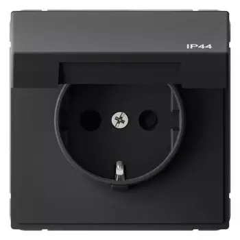 Розетка с заземлением Systeme Electric GAL441046 ArtGallery со шторками с крышкой 16А, IP44, механизм, Карбон