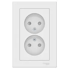 Розетка Schneider Electric ATN000122 AtlasDesign, двойная, без заземления, со шторками, 16А, в сборе, белая