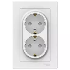 Розетка Schneider Electric ATN000126 AtlasDesign, двойная, с заземлением, со шторками, 16А, в сборе, белая