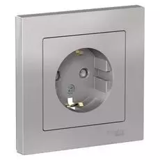 Розетка Schneider Electric ATN000344 AtlasDesign, с заземлением, со шторками, 16А, в сборе, алюминий