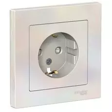 Розетка Schneider Electric ATN000444 AtlasDesign, с заземлением, со шторками, 16А, в сборе, жемчуг