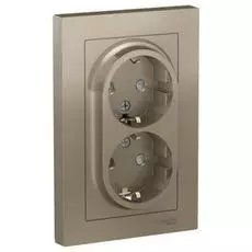 Розетка Schneider Electric ATN000526 AtlasDesign, двойная, с заземлением, со шторками, 16А, в сборе, шампань