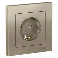 Розетка Schneider Electric ATN000544 AtlasDesign, с заземлением, со шторками, 16А, в сборе, шампань