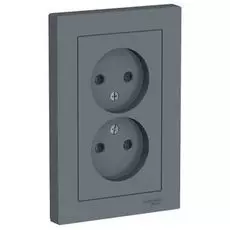 Розетка Schneider Electric ATN000722 AtlasDesign, двойная, без заземления, со шторками, 16А, в сборе, грифель
