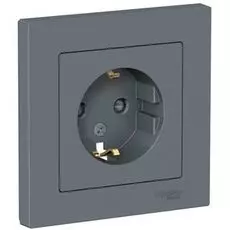 Розетка Schneider Electric ATN000744 AtlasDesign, с заземлением, со шторками, 16А, в сборе, грифель