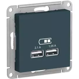 Розетка Schneider Electric ATN000833 AtlasDesign USB, 5В, 1 порт x 2,1 А, 2 порта х 1,05 А, механизм изумруд