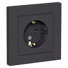 Розетка Schneider Electric ATN001044 AtlasDesign, с заземлением, со шторками, 16А, в сборе, карбон