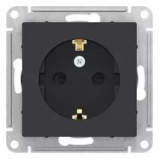Розетка Schneider Electric ATN001045 AtlasDesign, с заземлением, со шторками, 16А, механизм, карбон