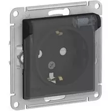 Розетка Schneider Electric ATN441046 AtlasDesign Aqua, карбон, с/з со шторками, с крышкой, 16А, IP44, механизм