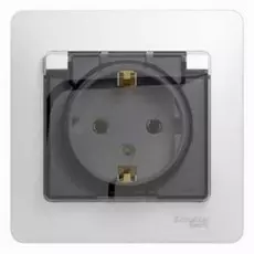 Розетка Schneider Electric GSL000146 с заземлением со шторками с крышкой, IP20 (в сборе с рамкой)