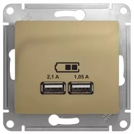 Розетка Schneider Electric GSL000433 Glossa USB 5В/2100мА, 2х5В/1050мА титан
