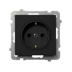 Розетка Ospel GP-1RS/m/33 одинарная, с заземлением Schuko, 16A, 250V, IP-20, клеммы винтовые, черный металлик