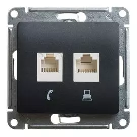 Розетка Schneider Electric GSL000785KK 2-ая компьютерная RJ45+RJ45, кат.5E антрацит