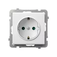 Розетка Ospel GP-1RSP/m/00 одинарная, с заземлением Schuko, с защитными шторками, 16A, 250V, IP-20, клеммы винтовые, белый