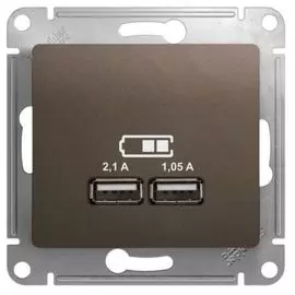 Розетка Schneider Electric GSL000833 Glossa Шоколад USB 5В/2100мА, 2х5В/1050мА