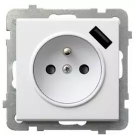 Розетка Ospel GP-1RSPUSB/m/00 230V/50Hz, 5VDC, 2, 1A, IP-20, белый