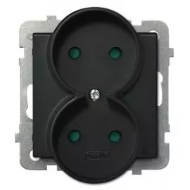 Розетка Ospel GP-2RR/m/33 двойная, 16A, 250V, 3520W, IP-20, клеммы винтовые, черный металлик