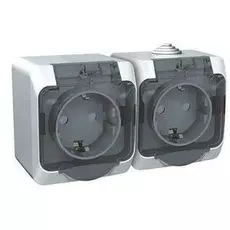 Розетка Schneider Electric PA16-244C Этюд 2-я, с заземлением, со шторками, наружная, c крышкой, 16 А, 250 В, IP44, в сборе (серая)