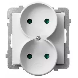 Розетка Ospel GP-2RRP/m/00 двойная, с защитными шторками, 16A, 250V, 3520W, IP-20, клеммы винтовые, белый