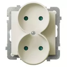 Розетка Ospel GP-2RRP/m/27 двойная, с защитными шторками, 16A, 250V, 3520W, IP-20, клеммы винтовые, экрю